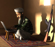 3D Osama Bin Laden mit Latop und AK74